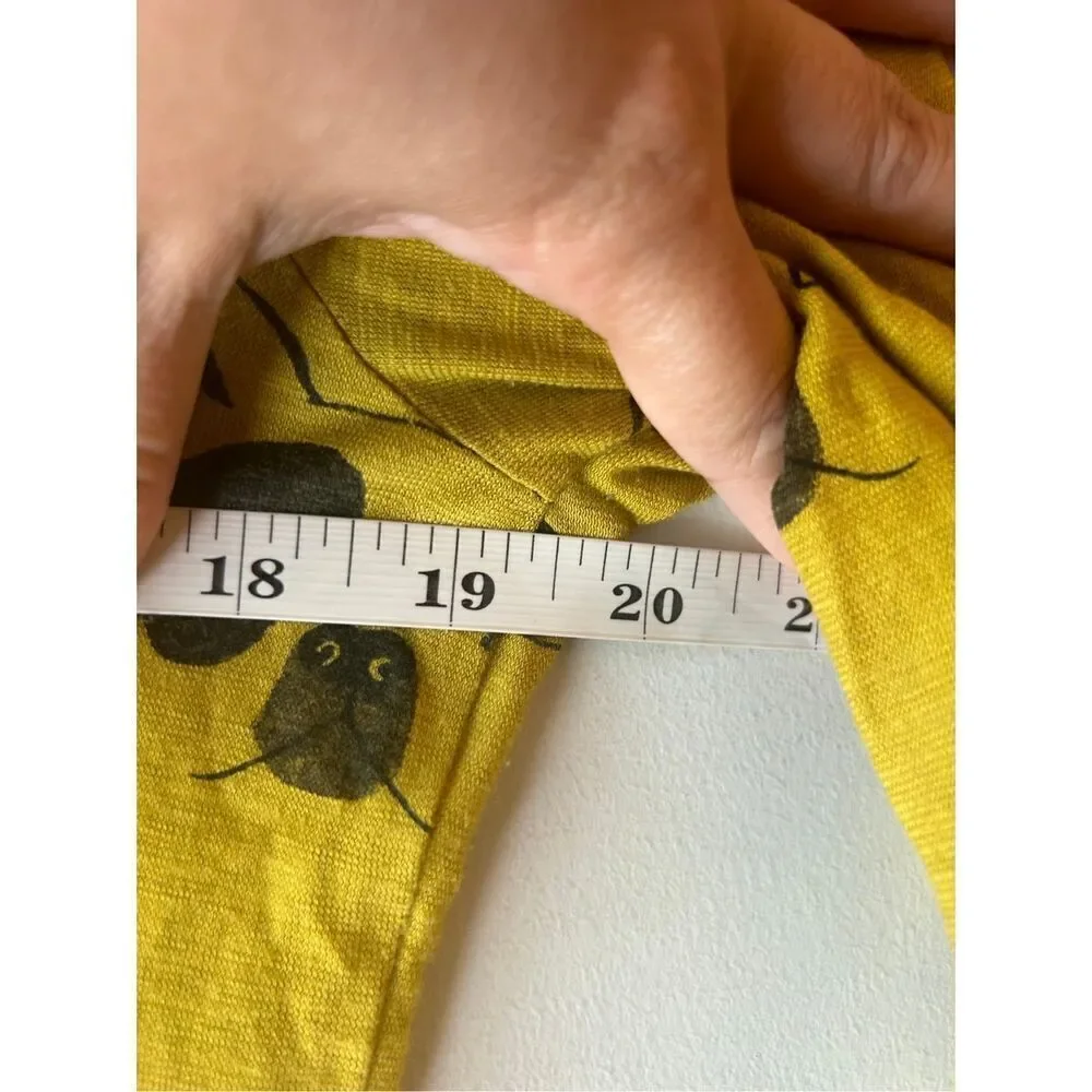 Postmark French Bulldog Print Knitted Top sz M mustard yellow